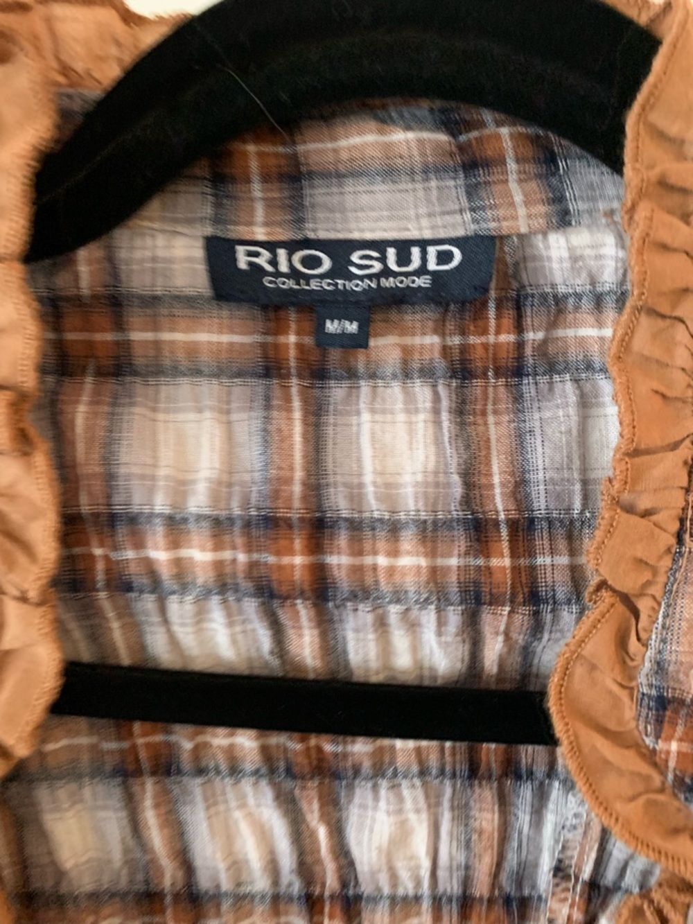 RIO SUD WOMEN's fitted Plaid Button-Up blouse in Brown & grey 100% cotton - Picture 2 of 6